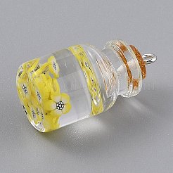 透明ガラスウィッシングボトルペンダントデコレーション  中に樹脂とプラスチックのキャンディーが入っています  コルク栓  きいろ  29x15mm  穴：2mm&nbsp;LS-EGLA-B002-02A