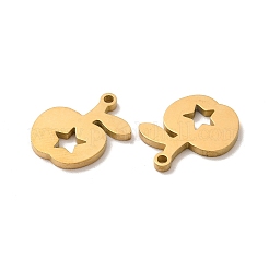 イオンプレーティング（IP）304ステンレススチールチャーム  スター付きリンゴ  ゴールドカラー  15x13x1.4mm  穴：1.4mm&nbsp;STAS-M089-49G