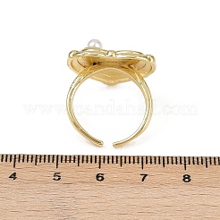 Manschettenringe aus Messing mit floralem weißem Emaille&nbsp;RJEW-C139-18B-G