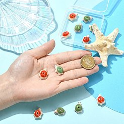 12個2色の手作りの明るい釉薬をかけた磁器ビーズ  カメ  ミックスカラー  20~21x13~14x9~10mm  穴：1.5~3mm  6個/カラー&nbsp;PORC-CJ0001-29