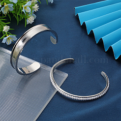 2 шт. 2 стиля браслетов-манжет из нержавеющей стали 201 в форме буквы С с рифленой отделкой STAS-SC0008-02