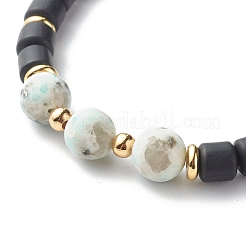 Braccialetti elastici di perle di diaspro / kiwi di sesamo naturale&nbsp;BJEW-JB06549
