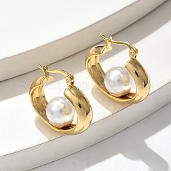 Серьги-кольца Huggie Hoop из нержавеющей стали 304 и пластика ABS с имитацией жемчуга EJEW-S253-24G