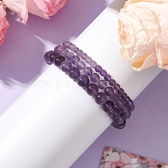 女性用ラウンド天然アメジストビーズストレッチブレスレットセット3個  内径：2-1/8インチ（5.25cm）&nbsp;BJEW-JB10960