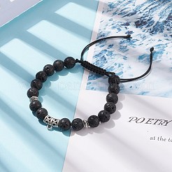 Bracciale con perline intrecciate in pietra lavica naturale e tubo in lega&nbsp;BJEW-JB08304