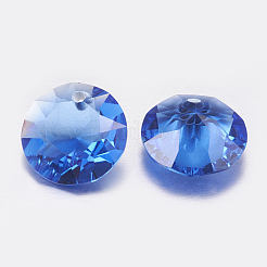 カット加工ガラスラインストーンチャーム  模造オーストリアのクリスタル  フラットラウンド  サファイア  10x5mm  穴：1.2mm&nbsp;RGLA-F051-10mm-206