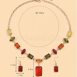 Прямоугольные ожерелья с подвесками из сплава и смолы «конский глаз» и комплекты серег-подвесок FS-WGE4E7B-01