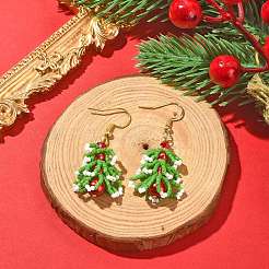 Boucles d'oreilles pendantes en forme d'arbre de Noël en graines et perles d'imitation&nbsp;EJEW-MZ00094