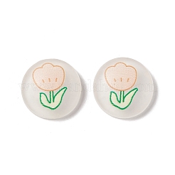 Flache runde Cabochons aus gefrostetem Harz mit Blumenmuster&nbsp;RESI-G041-B05
