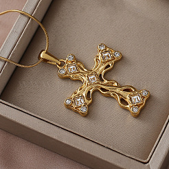 Ожерелья с подвеской-крестом из нержавеющей стали 304 с прозрачным стеклом&nbsp;ST7241