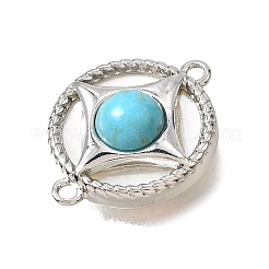 Breloques de connexion plates rondes en turquoise synthétique et laiton de nacre naturelle&nbsp;KK-N289-16P-02