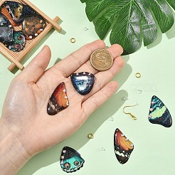見つけるキットを作るDIYイヤリング  真鍮のピアスフックとオープン丸カンを含む  プラスチック製ピアスキャッチ  エポキシ樹脂の蝶の羽ペンダント  ミックスカラー  40~42x22~24x2~3mm  穴：1~1.2mm&nbsp;DIY-YW0018-46