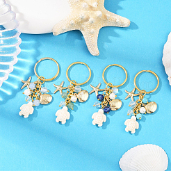 4 porte-clés tortue en forme de coquille d'étoile de mer en acier inoxydable 304&nbsp;KEYC-SP00006