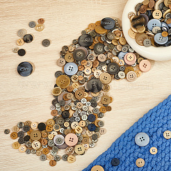 1 набор плоских круглых пуговиц из смолы BUTT-CP0001-05