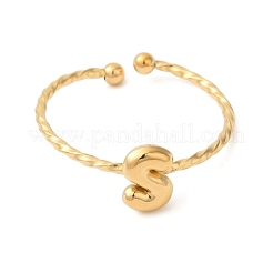 304ステンレススチールオープンカフリング  女性のためのジュエリー  18KGP本金メッキ  文字S  内径：19mm  文字：1mm&nbsp;RJEW-K261-02G-S