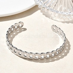 304ステンレススチール製カフバングル  女性用カーブチェーンバングル  ステンレス鋼色  内径：2.38x2.09インチ（6.05x5.3cm）&nbsp;BJEW-A160-03P