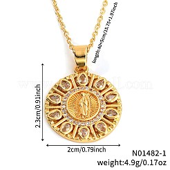 Старинные латунные паве кубические цирконии полые круглые религиозные подвески Девы Марии ожерелья для женщин&nbsp;EZ3168-1