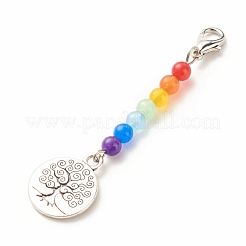 Décorations de pendentif perlé de jade de malaisie naturel et teint sur le thème du chakra&nbsp;HJEW-JM00641-03