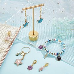 DIYジュエリー作り用エナメルチャームキット、ファインディングキット  ヒトデと貝殻合金のエナメルペンダントを含む  亜鉛合金の留め金  304ステンレススチール丸カン  ミックスカラー  チャーム: 12 個/セット&nbsp;DIY-NB0006-21