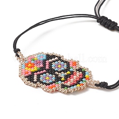 Японский браслет ручной работы с черепом и звеньями из семян BJEW-MZ00021-01