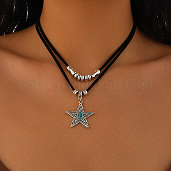 1 комплект ожерелий из сплава с подвеской из синтетической бирюзы в виде двухслойного шнура&nbsp;NJEW-CL0001-09B