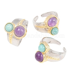 Bagues ouvertes en laiton ornées d'améthyste et d'amazonite naturelles&nbsp;RJEW-B163-01GP-03