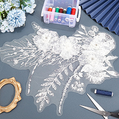 Appliques brodées par ordinateur en polyester à motif floral et strass&nbsp;DIY-WH20050-16B
