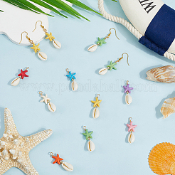 40 шт. подвески из синтетической бирюзы и натуральной ракушки каури в виде морской звезды&nbsp;PALLOY-SC0004-41