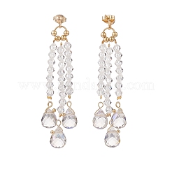 Прозрачные стеклянные серьги-люстры с каплевидной кисточкой EJEW-TA00154