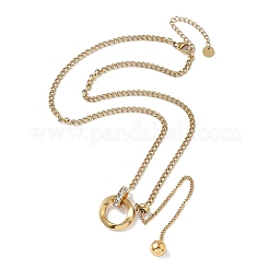 Кольцо-лариат из нержавеющей стали 304 с микропаве из прозрачного кубического циркония и подвеской в виде витой цепи&nbsp;LS-NJEW-P318-01G