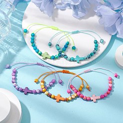 5 set di bracciali con perline intrecciate in pietre preziose sintetiche&nbsp;BJEW-JB11016