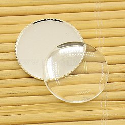 Cabochons en laiton supports et rondes plat transparent cabochons de verre transparent&nbsp;KK-X0008-S-RS