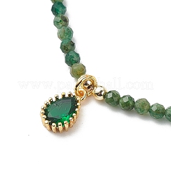 Collana con pendente a goccia di zirconi cubici con catene di perline di smeraldi naturali&nbsp;NJEW-JN04121-05