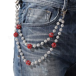 ポリマークレイのラインストーンラウンドビーズの二重層パンツチェーン  合金回転式ナスカン付き  プラチナ  ファイヤーブリック  300mm&nbsp;FS-WG9506A-01