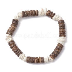 Bracelets extensibles en perles de noix de coco naturelles et de magnésite pour hommes et femmes&nbsp;BJEW-JB12457-01