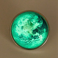 真鍮製ボタン  アクセサリーのスナップボタン  蓄光ガラスカボション付き  星空模様  フラットラウンド  プラチナ  スチールブルー  18x10mm  ノブ：5.5mm&nbsp;GLAA-E396-C04