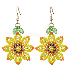 Серьги-подвески в виде стеклянных цветов из нержавеющей стали 304 EJEW-MZ00519