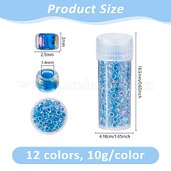 120g12色ガラスシードビーズ  不透明な色の虹  シリンダー  ミックスカラー  2.5x2mm  穴：1.4mm  10 G /カラー&nbsp;SEED-DC0001-24