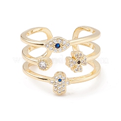 Clover & Hamsa Hand & Evil Eye Cubic Zirconia Anello Polsino&nbsp;KK-D067-32G-RS