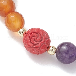 Эластичные браслеты из круглых бусин из натурального сердолика и аметиста&nbsp;BJEW-JB13318