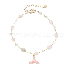4 pz. 4 stili in ottone fatti a mano in morganite naturale e ametista e labradorite e agata onice verde (tinta e riscaldata) pepite catena a maglie in lega smaltata con ciondolo a coda di balena cavigliere per donna&nbsp;AJEW-AN00709
