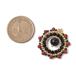 Pendenti in diaspro rosso naturale e onice nero (tinti e riscaldati) e perline di vetro intrecciate&nbsp;PALLOY-MZ00366-03