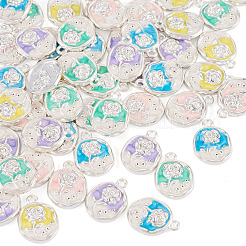 50本5色合金ペンダント  花のチャーム  エナメル  プラチナ  16.5x12x2mm  穴：1.4mm  10個/カラー&nbsp;ENAM-TA0003-93P