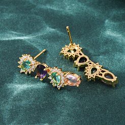 Pendientes de circonita cúbica de colores con micro pavé de latón para mujer&nbsp;EJEW-F418-10G