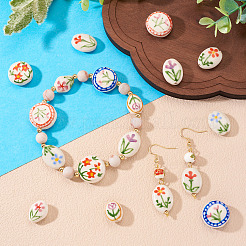 9 pieza de cuentas de porcelana hechas a mano con temática de flores de 9 estilos&nbsp;PORC-TA0002-29