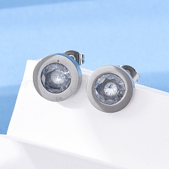 Плоские круглые серьги-гвоздики из нержавеющей стали 304&nbsp;EJEW-C099-23P-03