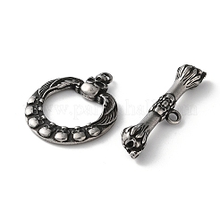 316ステンレストグル留め具  スカル模様  アンティークシルバー  29x24.5x4mm  穴：2.5mm  リング：29x24.5x4mm  穴：2.5ミリメートル;バー：36.5x9.5x6.5ミリメートル  穴：2.5mm&nbsp;X-STAS-D303-06AS