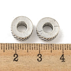 チベット風合金ビーズ  大穴ビーズ  フラットラウンド  アンティークシルバー  10x4.5mm  穴：4mm&nbsp;PALLOY-S079-070AS