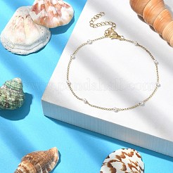 Браслет на щиколотке из стеклянного жемчуга и цепочки-панциря AJEW-AN00542