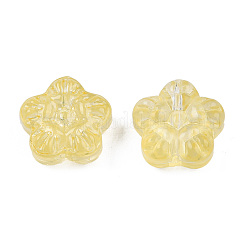 透明なスプレー塗装ガラスビーズ  花  きいろ  12.5x13x6mm  穴：1mm&nbsp;LS-GLAA-N035-029-C06